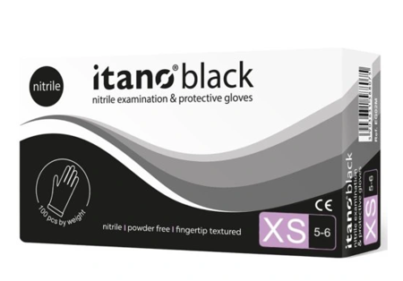 Itano Black Rękawiczki nitrylowe bezpudrowe XS 100 szt  Czarne  